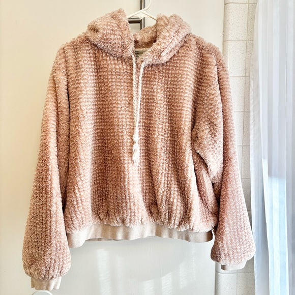Anthropologie Saturday Sunday Pink Warm Chenille Teddy Cozy Sweatshirt Medium - Picture 2 of 9